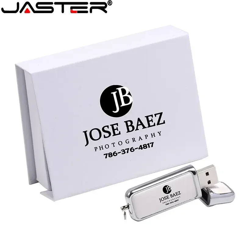 JASTER 20PCS/LOT White Leather USB 2.0 Flash Drives 128GB Free custom logo 64GB Pen drive 32GB Memory stick Business gift U disk