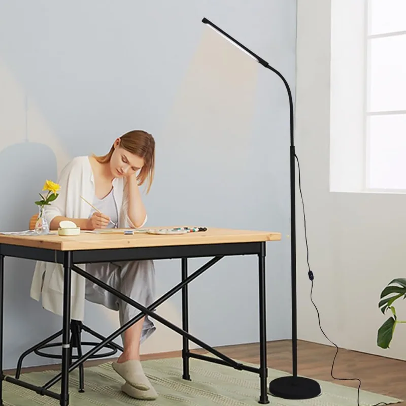 7W Warmweiße USB-betriebene LED-Stehlampe, Dual-Use Lese- und Schreibtisch-Stehlampe, Augenschonende Warmlicht Verstellbare Stehleuchte für Schlafzimmer Wohnzimmer Büro Studierzimmer Dekoration