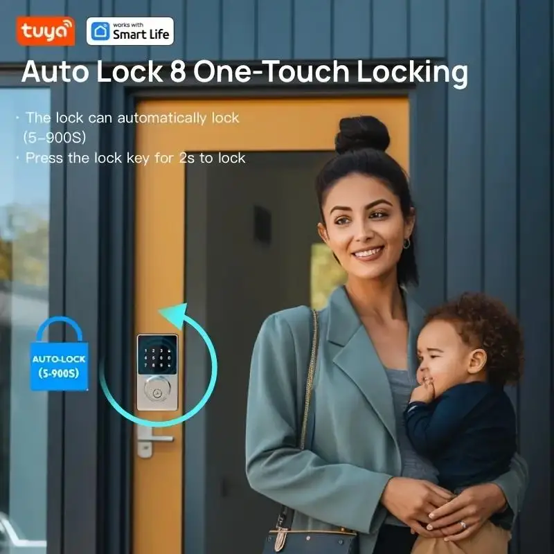 Tuya Smart Lock with password, Keyless Entry Door Lock with Touchscreen Keypads, Easy to Install, App Unlock, 50 User Codes