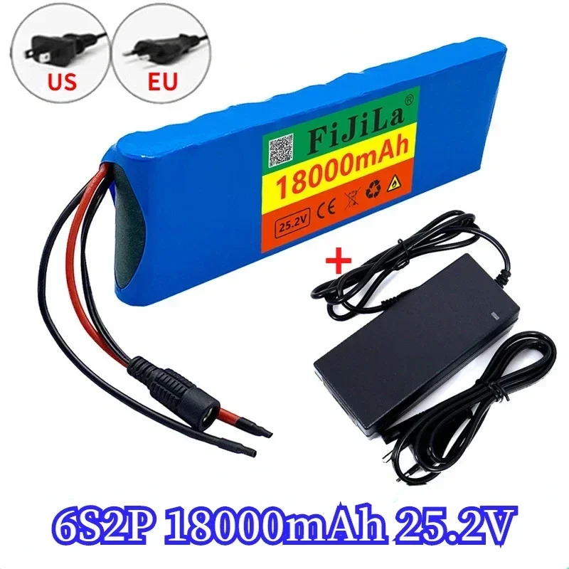 24V 18000mAh 6S 2P 18650 Lithium-Akku 25,2 V 18000mAh Mit BMS Für Elektrische fahrrad moped + 2A Batterien Ladegerät