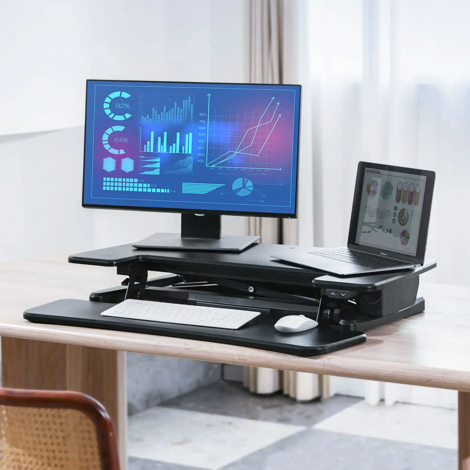 Height Adjustable Standing Desk Sit to Stand Converter Stand Up Desk Tabletop Workstation for Laptops Dual Monitor Rise