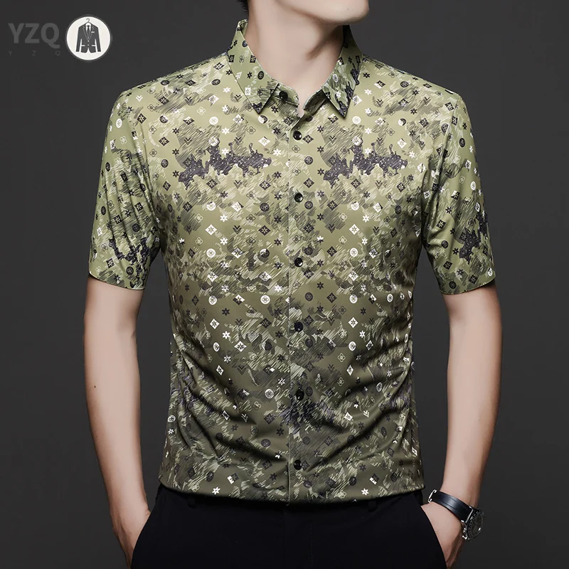 

Stylish Gradient Graphic Mens Short Sleeve Button Shirt Wrinkle Resistant Cloth Daily Urban Walk Evening Clubbing Casual Tops