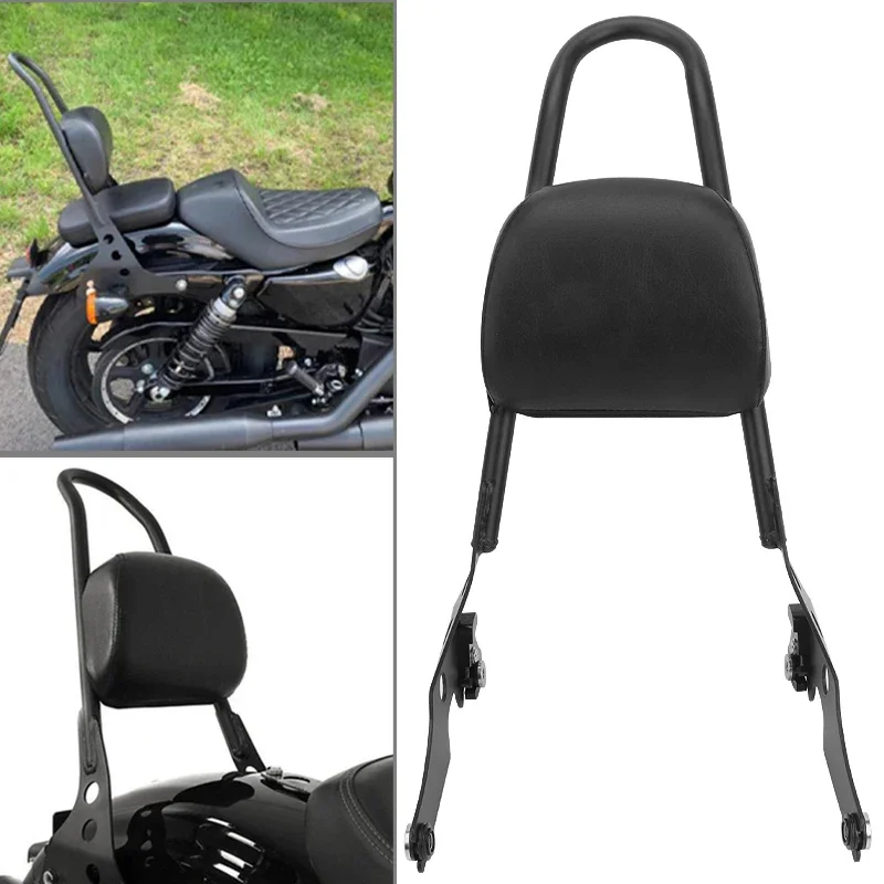 Black Motorcycle Passenger Sissy Bar Backrest Pad Cushion Accessories For Harley Sportster XL883 1200 X48 Forty Eight 04-23