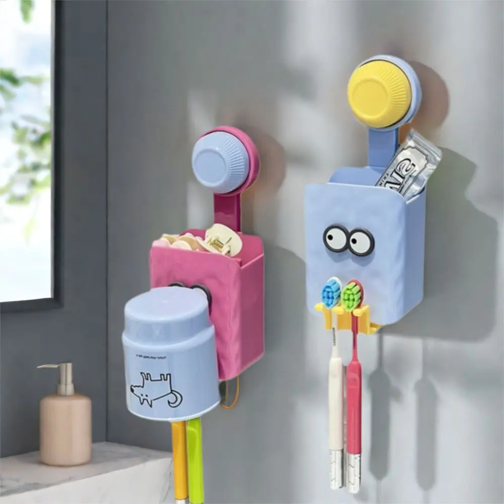 

4Pcs Dopamine Suction Cup Toothbrush Holder Plastic Wall Mounted Toothpaste Organizer Cartoon Toothbrush Storage Rack Bathroom