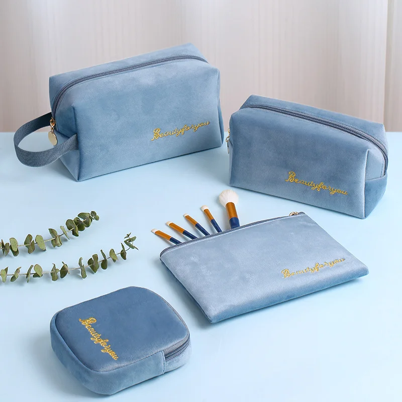 Large-Capacity Velvet Makeup Bag High-End Cosmetic Storage Pouch Autumn Ins-Style Good-Looking Toiletry Bag