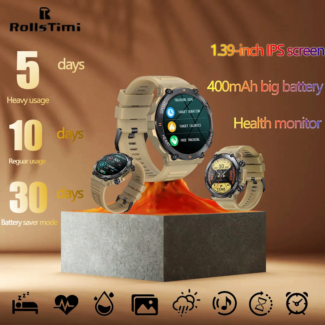 

RollsTimi men women Outdoor Far Trek smart watch calorie heart rate sleep monitoring Bluetooth call Multilingual Techwear watch