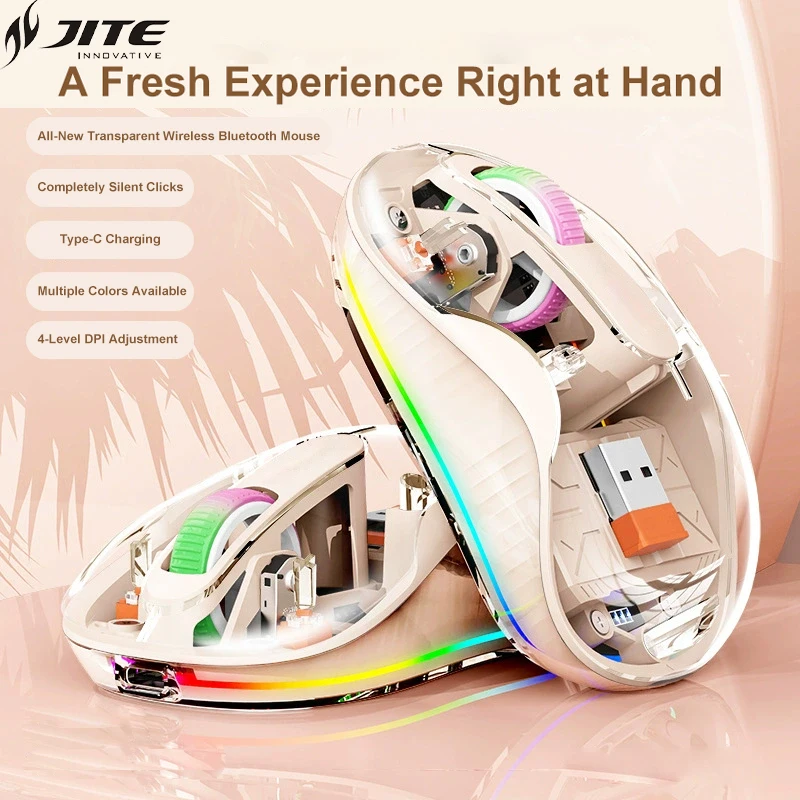 

JITE New Bluetooth Wireless Tri-Mode Mouse DIY wireless mouse Rechargeable Mouse Cute Doll For Tablets Laptop IPad Kids Gift LED