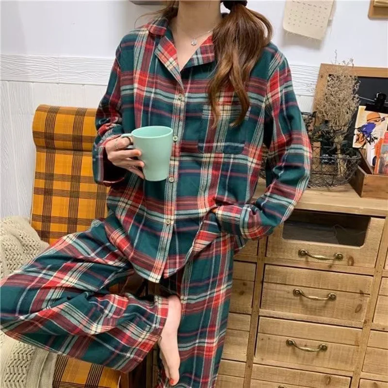 Spring And Autumn 2 Piece Ladies Long Sleeve Pajamas Homewear Women Students Fresh Homewear Long Pants Set Pajama Set