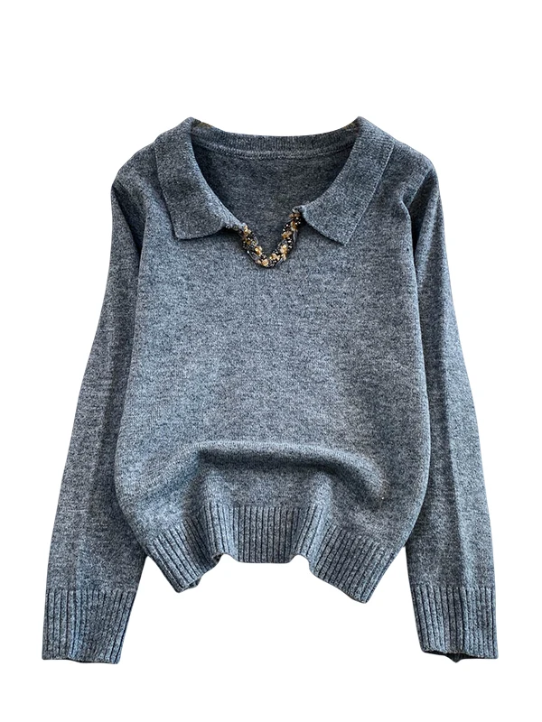 Top de punto con lentejuelas y diseño Retro para mujer, suéter de invierno holgado y adelgazante, cómodo, largo, Color Sve, Faionable