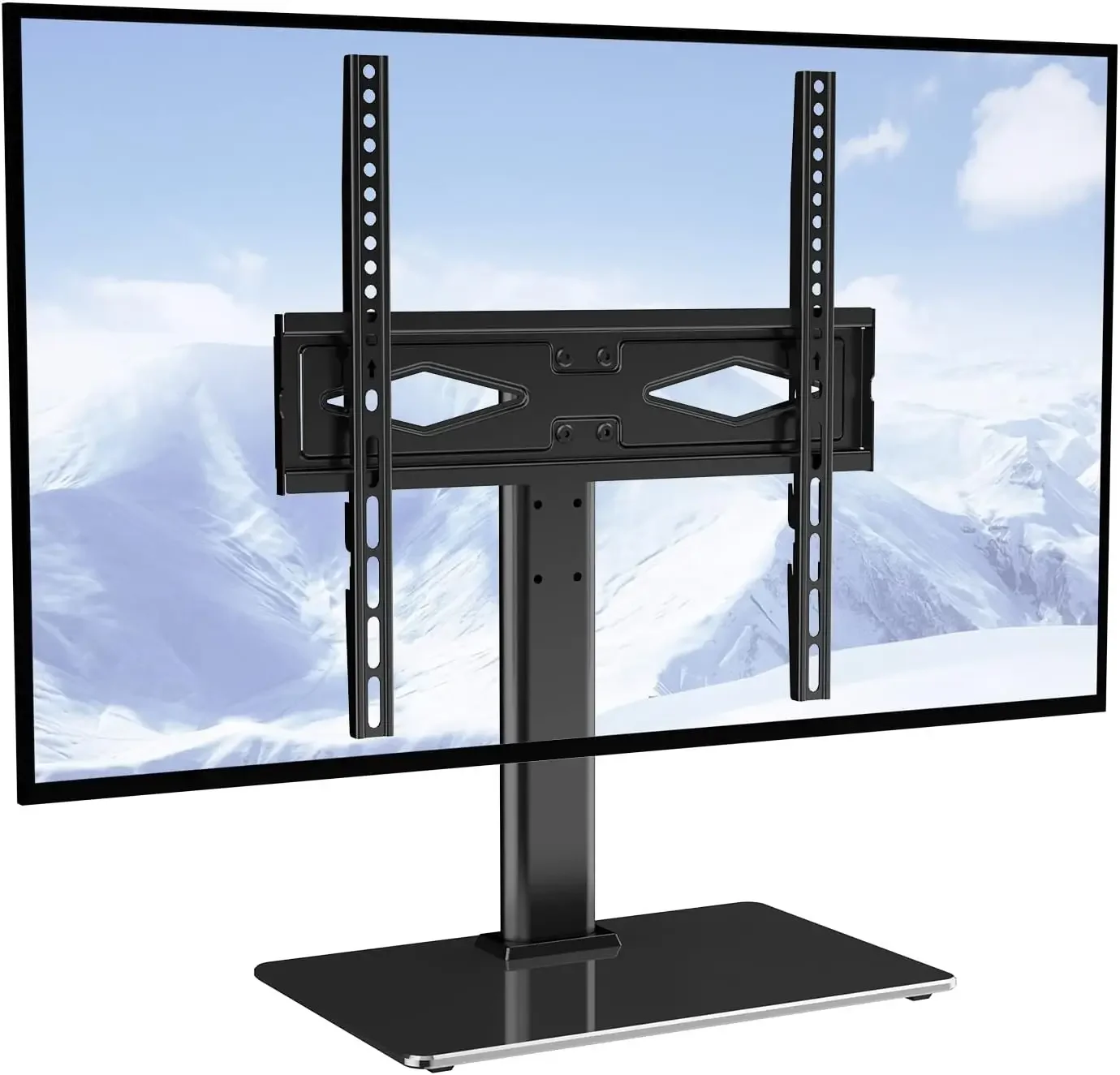 TV Stand Mount, Swivel Universal TV Stand for 32 to 55 inch TVs, Height Adjustable Floor TV Stand with Tempered Glass Base