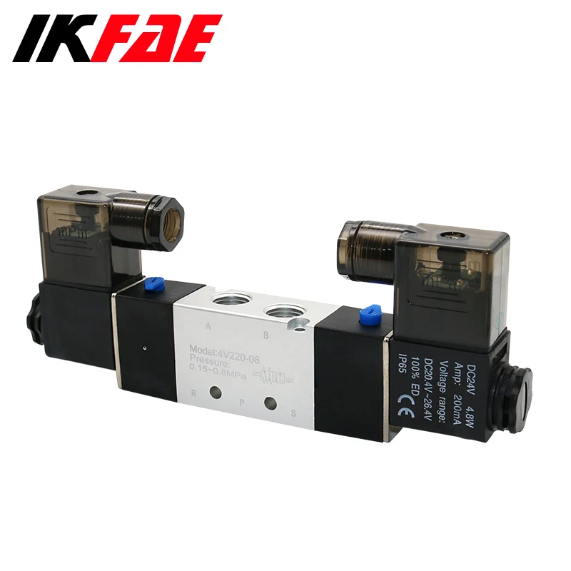 Solenoid valve 4v220-08 Double headed Double control 5 Way 2 Position Power down hold Pneumatic directional valve