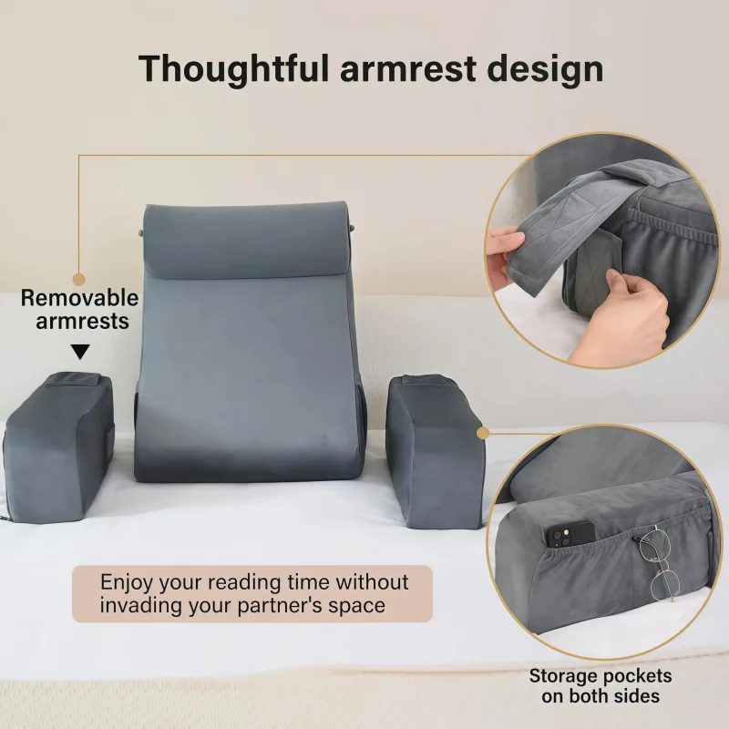 Lumbar Support Reading Pillow With Armrests Ergonomic Back Pad Comfortable Cushion For Bed Chair Video Games Gaming Accessory