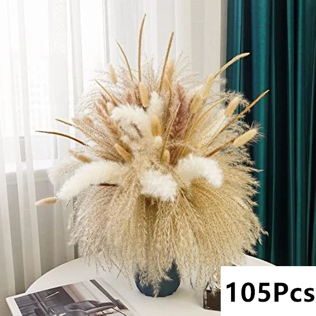 Natuurlijke Pampas Gedroogde Bloemen Boeket voor Boho Home Vaas Decor Bunny Konijn Staarten Gras Kunstbloem Bruiloft Decoratie
