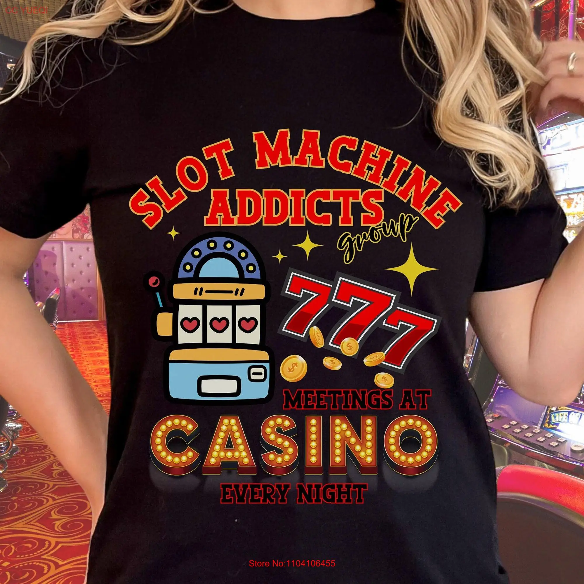 Funny Slot Machine Addicts Group T Shirt Lover Idea Casino Party Cute Jackpot Slots Game long or short sleeves