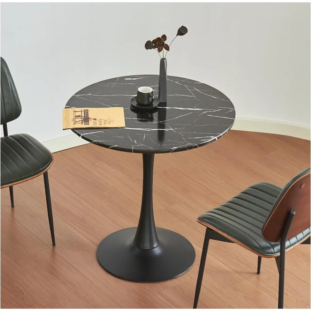 طاولة توليب مستديرة حديثة من منتصف القرن مع قاعدة معدنية لتناول الطعام في المطبخ