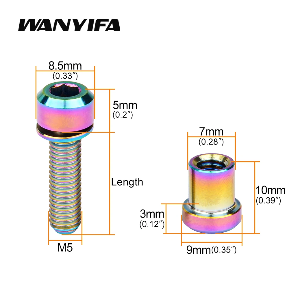 Wanyifa Titanium Bolt with Nut Front Fork Fixing Screw for M5 X16 18 20mm Cone Head Cylindrical Head Bolts Fasteners Set 2pcs