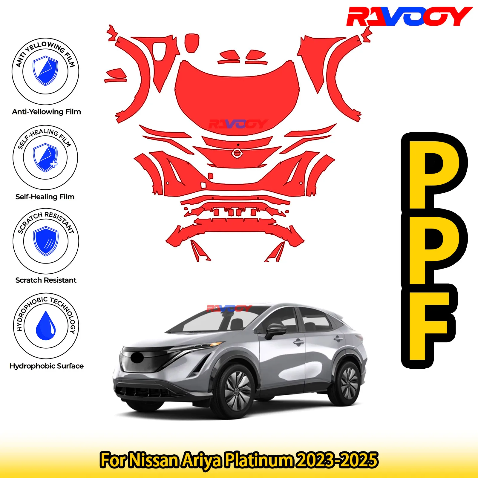 

Для Nissan Ariya Platinum 2023-2025 глянцевая матовая черная предварительно вырезанная передняя PPF комплект защитной пленки для краски