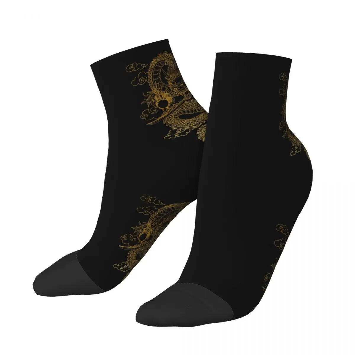 Gold Chinese Dragon Totem Mens Crew Socks Unisex Fun Tradition Asian Mythology Spring Summer Autumn Winter Dress Socks