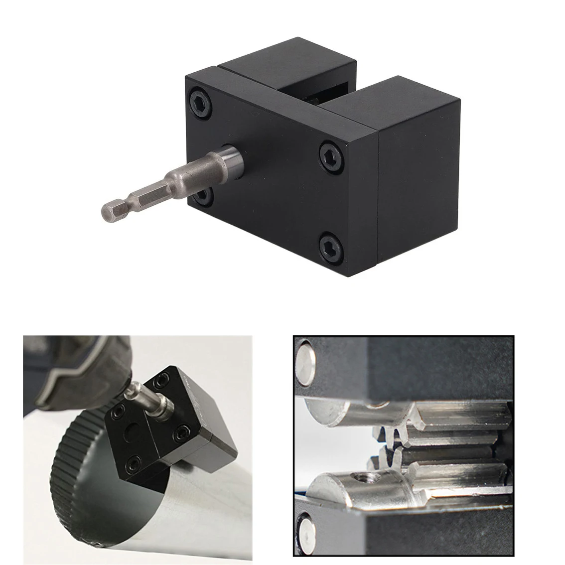 for Power Assisted Pipe Crimper for Round Metal Air Ducts Featuring Shock Drive Compatibility and Hex Shank Design