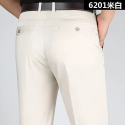 Summer Thin Casual Pants Men Straight Silk Cotton High Waist Flat White Black Pants Trousers Male 2022 Clothing Size 40 42 44