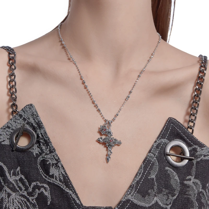 

MASW Original Design Popular Style One Layer Cool Metal Cross Pendant Necklace For Women Accessories Gifts 2024 Trend New