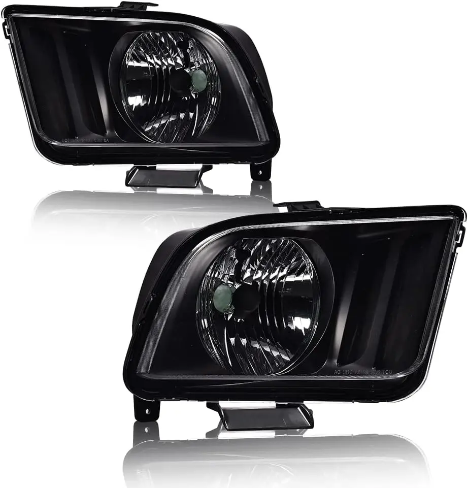 

Headlight Assembly, Compatible with Ford Mustang 2005-2009 W/Bulbs Driver & Passenger Side Clear lens Black Housing Headlamp