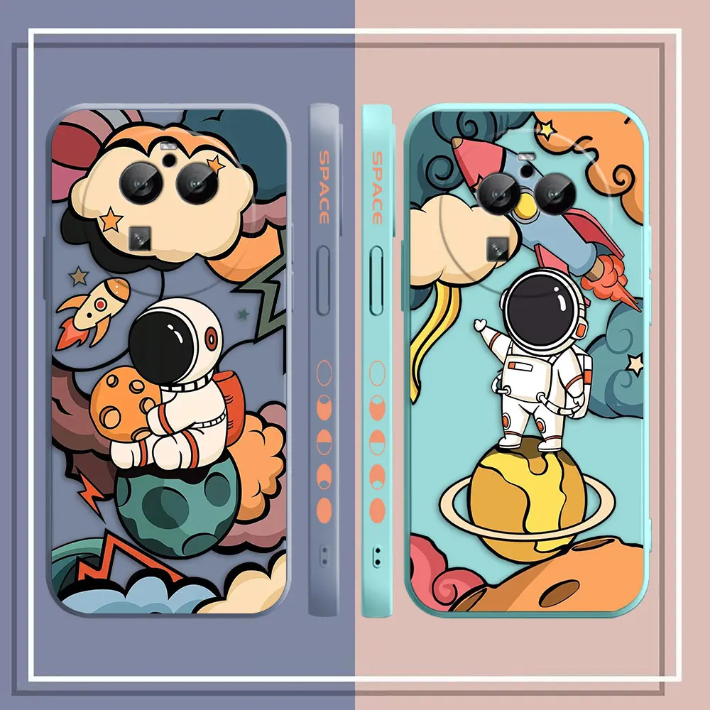 Cartoon Space Rocket Astronaut Phone Case For OPPO FIND X5 X3 X2 RENO ACE Z REALME C20 C21 C33 C35 C53 C55 X 5G PRO Case Funda