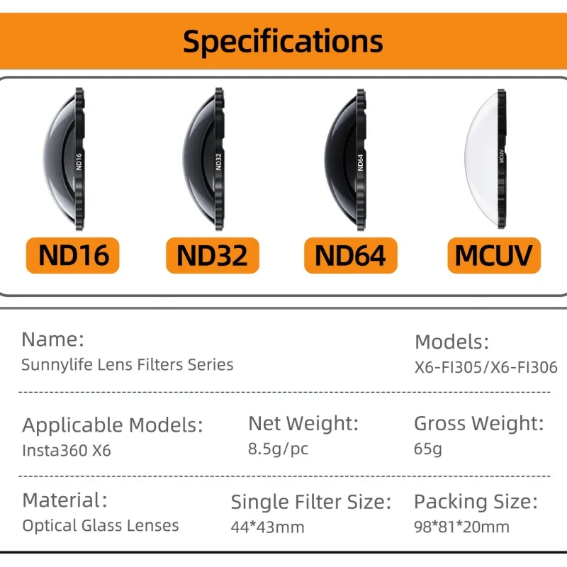 Optical Glass Protector Cover ND16 ND32 ND64 Lens Filters for Insta360 X6 Accessories Multi-layer Coating Action Camera Filter
