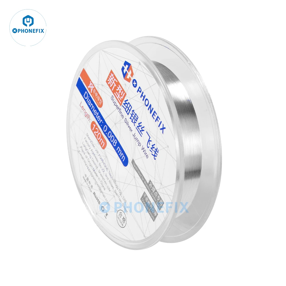 PHONEFIX 0.008mm 120M Superfine Silver Jump Wire For iPhone Fingerprint Motherboard Soldering Repair Ultra Fine Fly Line