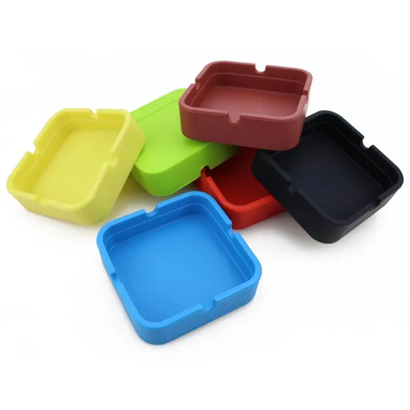 Square Luminous Silicone Ashtray Desktop White Yellow Powder Ashtray Carrying Case