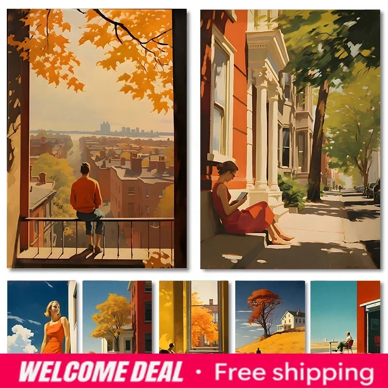 2026  Edward Hopper City Poster Autumn Summer People Cityscapes Canvas Paintings Wall Art Picture for Living Room Home Decor