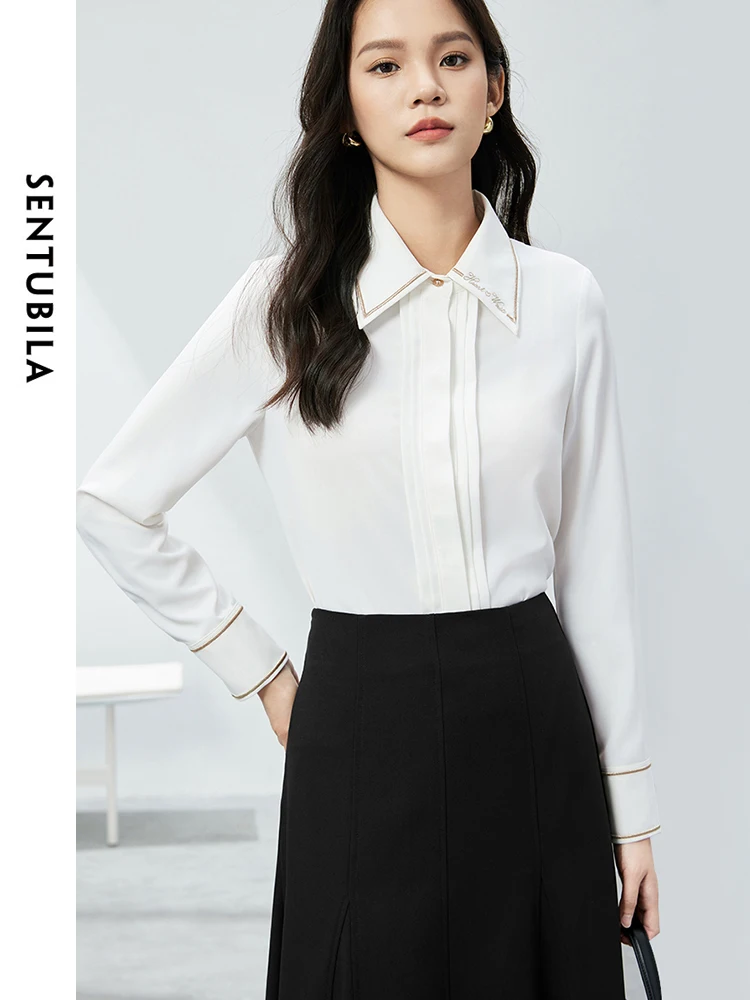 SENTUBILA Embroidery White Shirts for Women 2024 Spring Autumn Elegant Long Sleeve Covered Button Up Shirts Blouses 141C53152X