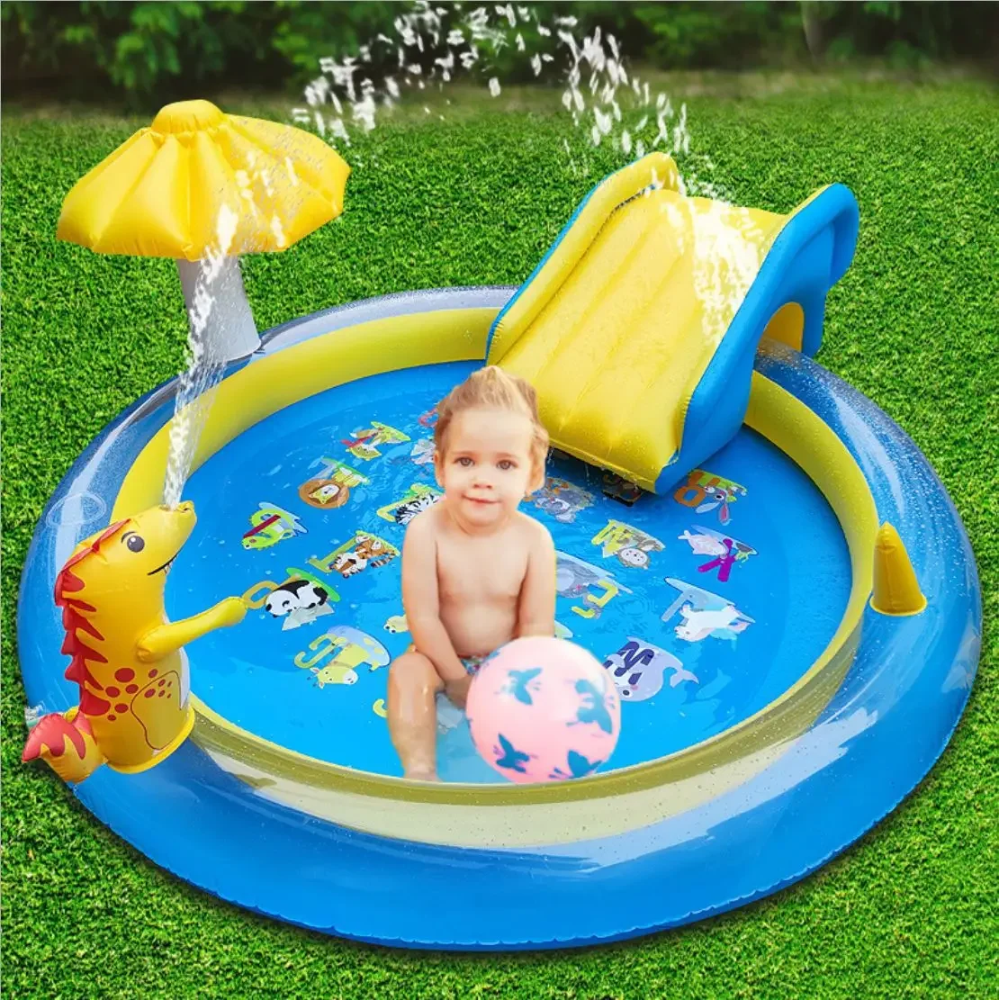 

Inflatable Children's Slide Fountain Dinosaur Shark Slide Fountain Swimming Pool