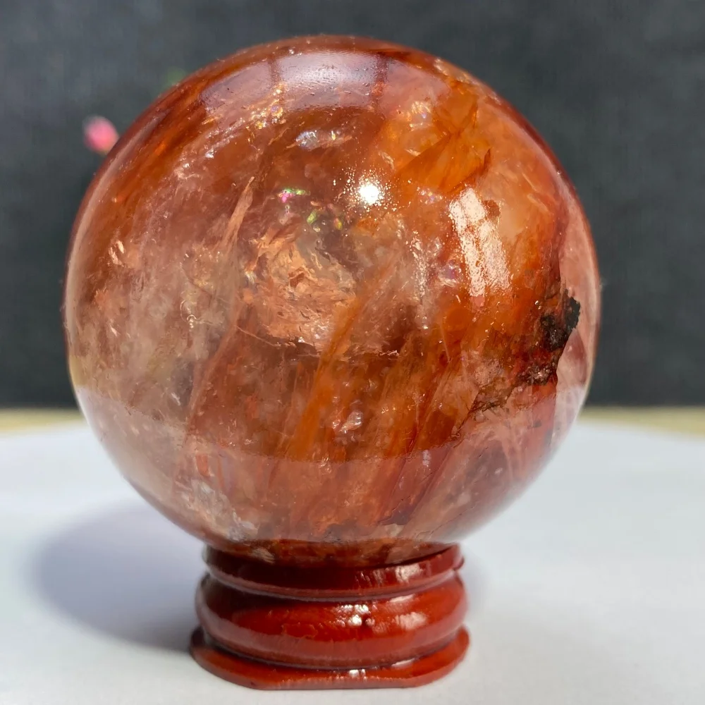 Natural Red Fire Quartz Crystal Ball Energy Healing Reiki Meditation Sphere for Home Decor Gemstone Craft Gift