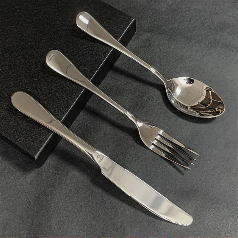 Satinless Steel Round Handle Cutlery Tableware Sets Western Food Dinning Spoon Fork and Knife Full Set Kitchen Accessories