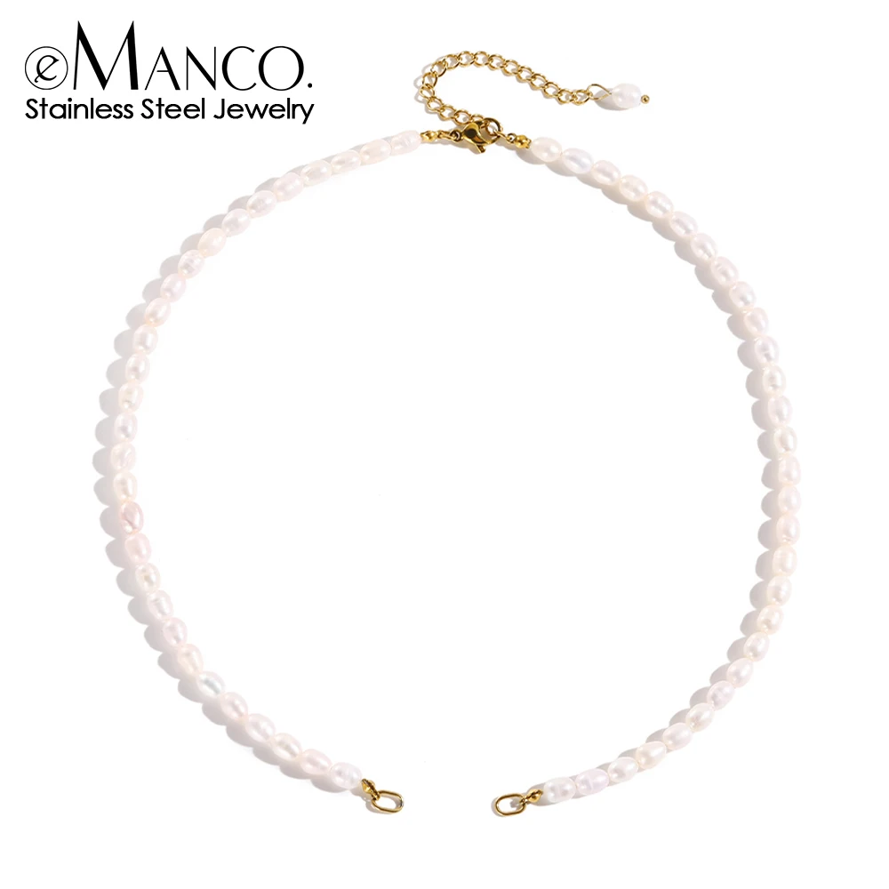 eManco 4MM Irregular Freshwater Pearl Chain With Stainless Steel Pendant Female DIY Handmade Accessories Necklace Wholesale