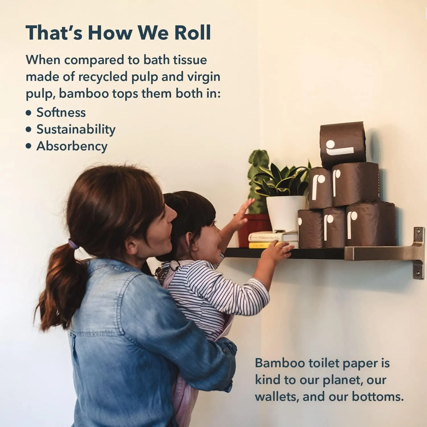 Premium 3-Ply Toilet Paper, 24 Rolls, Tree-Free & Septic Safe, Zero Plastic Packaging