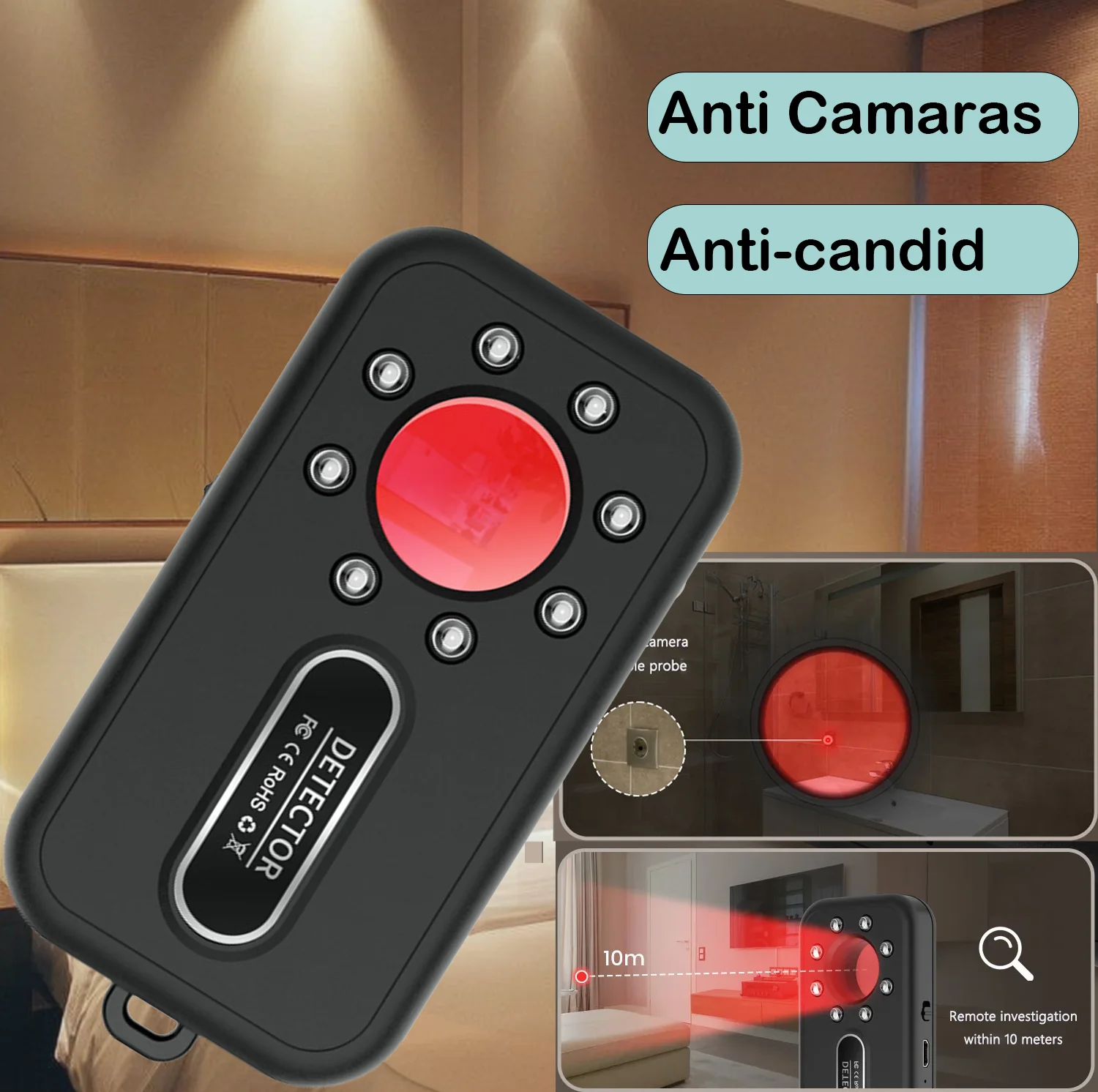 كاشف Microspy، كاشف كاميرا واي فاي مخفي، مضاد للصريح، ملصق، مراقبة آمنة للخصوصية ومضاد للتجسس، كاميرا فيديو، مكتشف إنذار