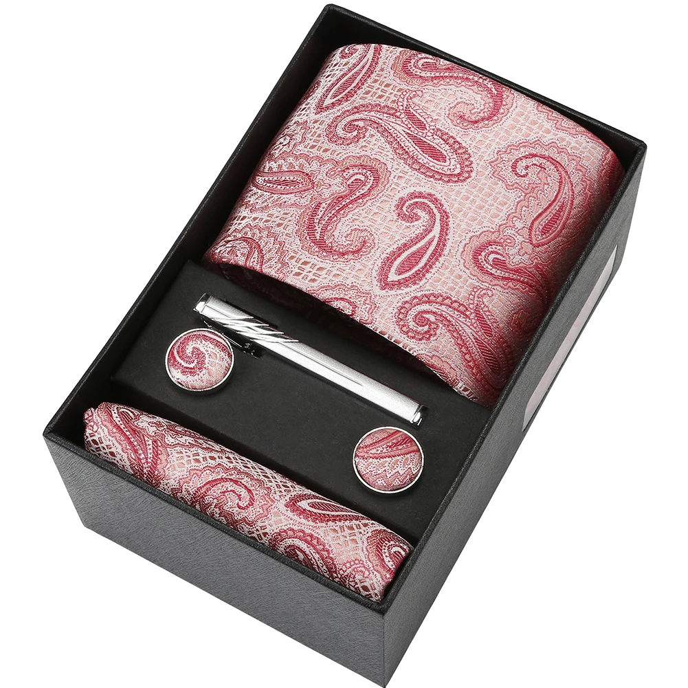 

40 Colors Jacquard Striped Plaid Paisley Necktie Tie Clips Cufflinks Handkerchiefs Gift Box Set Male Skinny Tuxedo Accessories