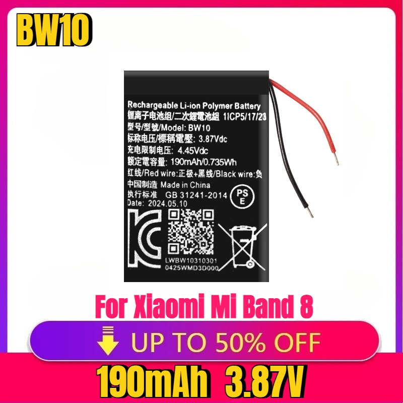 

New High Quality 3.87V 190mAh BW10 Replacement Battery For Xiaomi Mi Band 8 M2239B1 M2240B1 Batteries + Free Tools