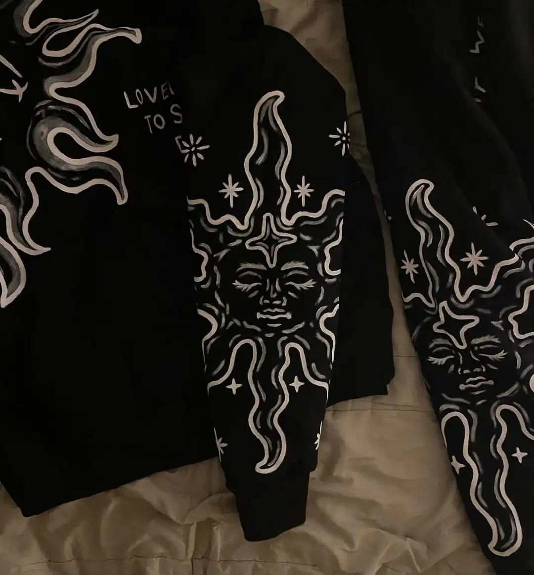 

Черный готический принт Солнца и Луны, модный мужской и женский пуловер с капюшоном Y2k Harajuku, модная повседневная свободная уличная одежда в стиле хип-хоп