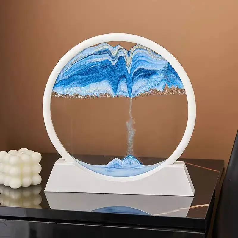 

3D Moving Sand Art Picture Round Glass Deep Sea Sandscape Hourglass Quicksand Craft Flowing Sand Painting Office Home Decor Gift