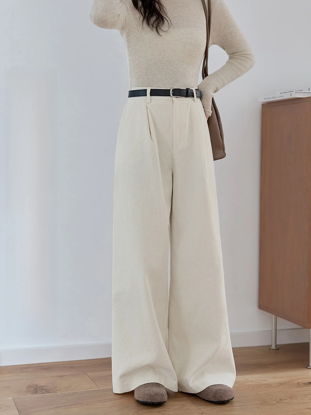 

HuiXi Dstring Corduroy Wide Leg Pants Women's Folded High Waist Autumn Winter New Sle Casual Trousers Korean Sle