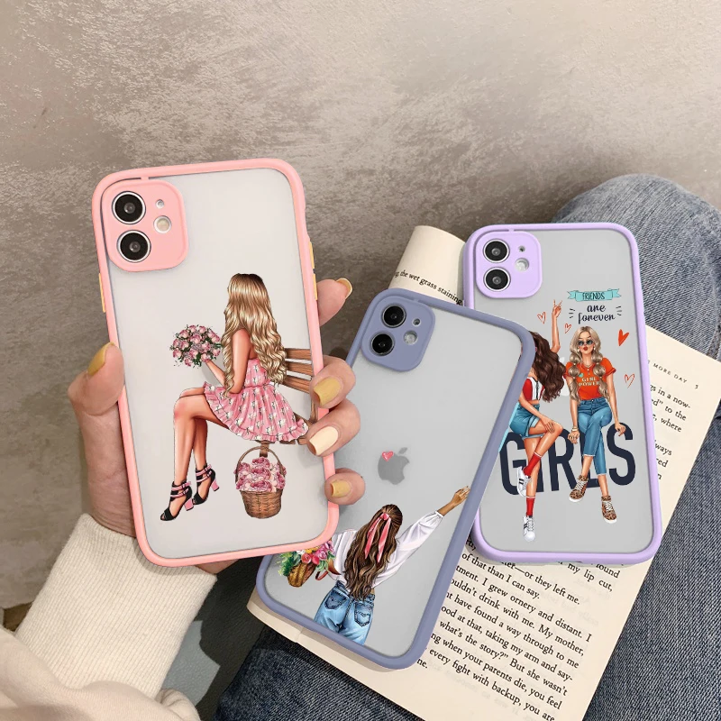 Fashion Beautiful Girl Case For iPhone X XR XS 16 15 14 13 12 11 Pro Max drawn girl Phone Cover For iPhone 7 8 Plus SE2020