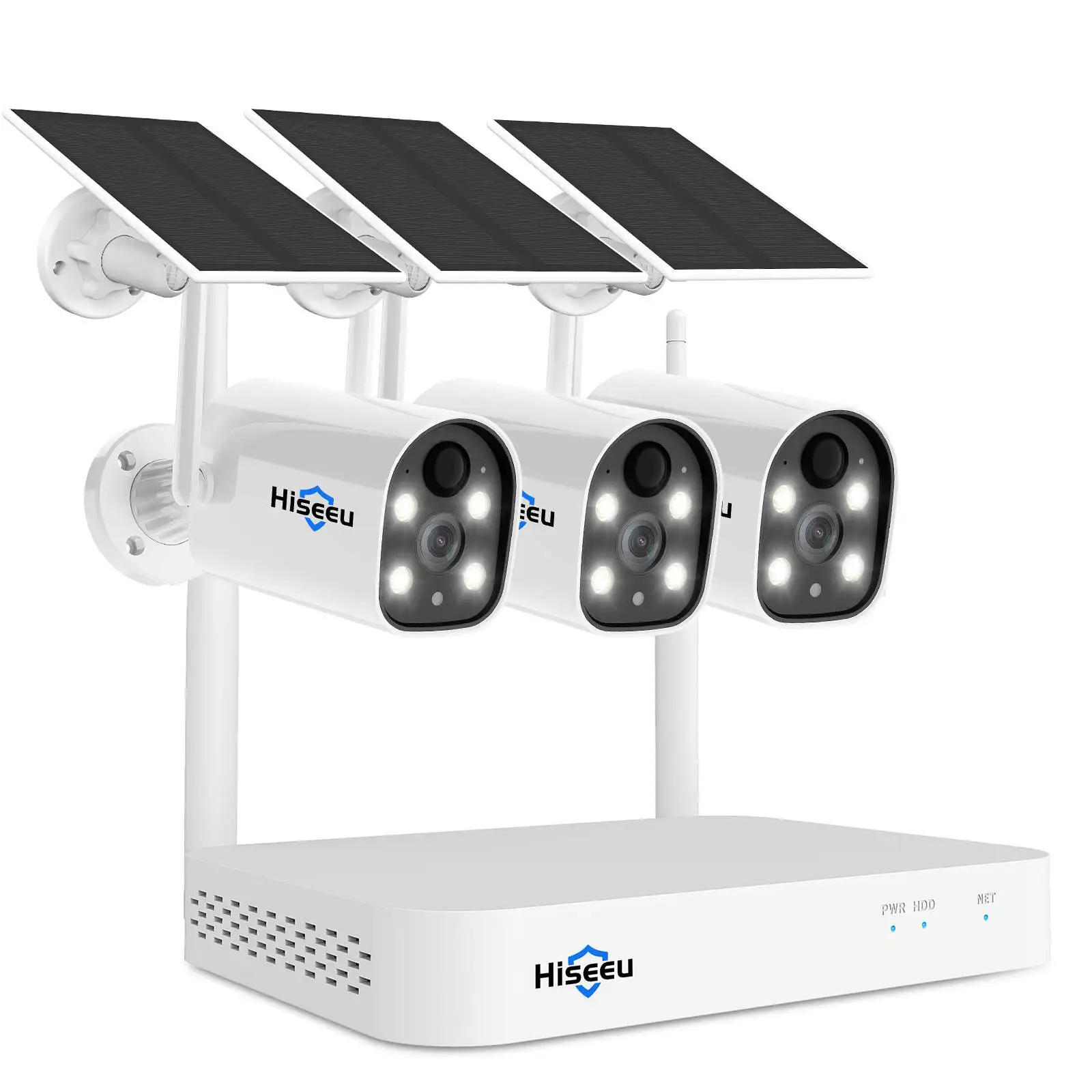 

Hiseeu 2K HD Wireless 3-Cam Kits Solar Battery Powered Wireless Security Camera System Spotlight Color Night Vision 2-Way Audio