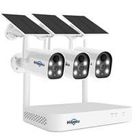 Hiseeu 2K HD Wireless 3-Cam Kits Solar Battery Powered Wireless Security Camera System Spotlight  Color Night Vision 2-Way Audio