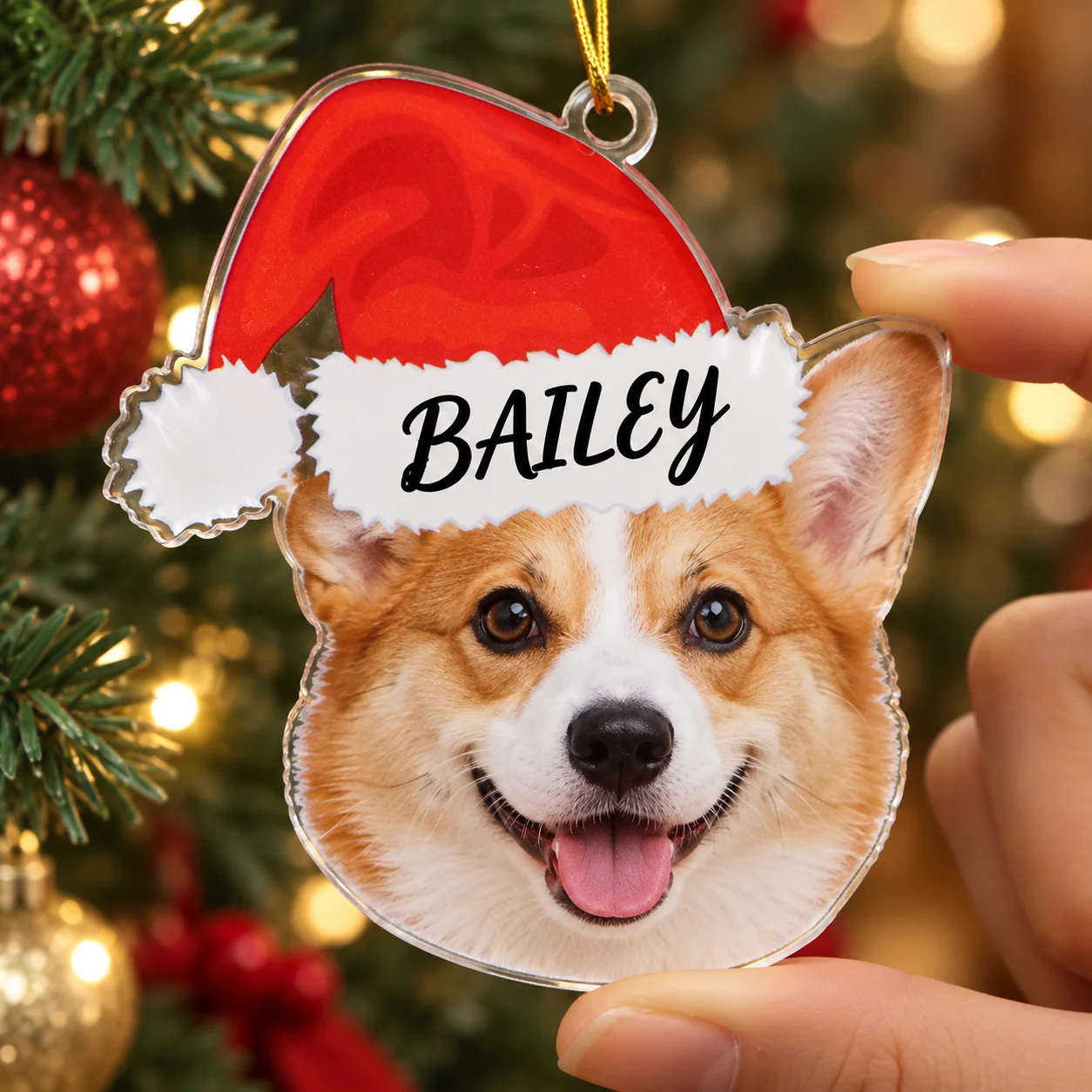 Ornement de Noël personnalisé en acrylique pour animaux de compagnie, avec nom et photo du chien ou du chat, étiquette à suspendre, décoration de sapin de Noël, cadeau souvenir.