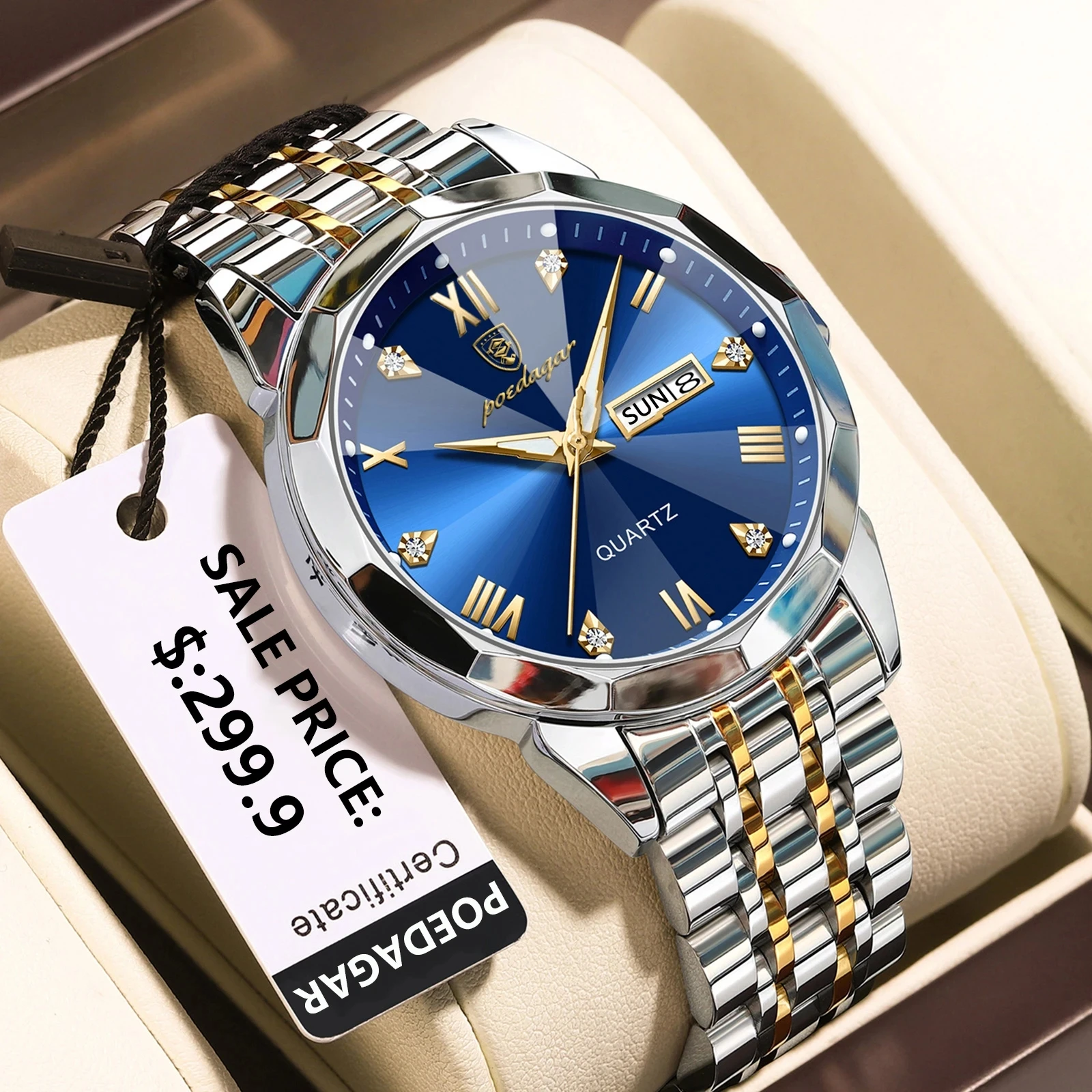 

POEDAGAR Mens Watches Top Brand Luxury Stainless Steel Waterproof Luminous Fashion Blue Quartz Watch for Men Relogio Masculino