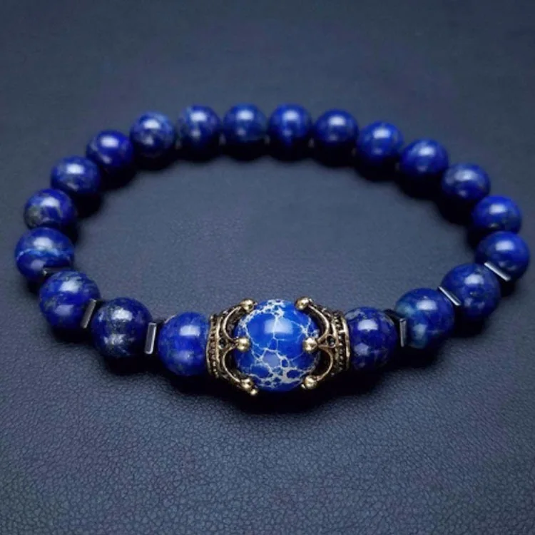 Kirykle 2024 New Charm Men\'s Bracelet Fashion Luxury Alloy Crown Tiger Eye Stone Bead Bracelet Jewelry for Women Men