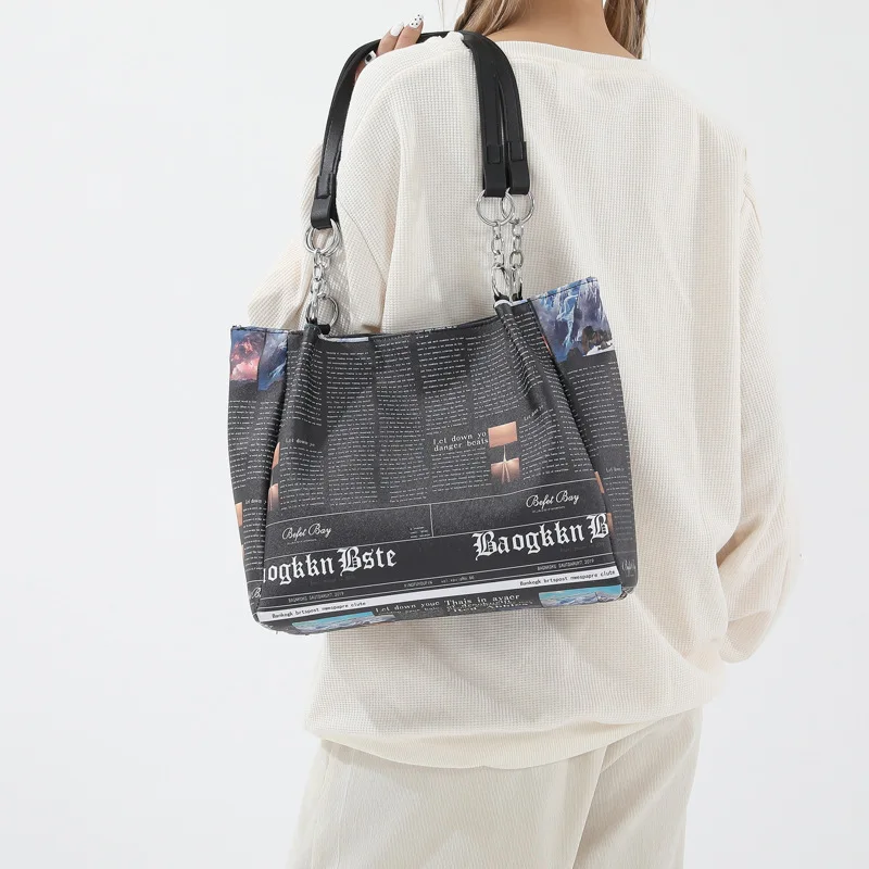 Borse a tracolla grandi estive per le donne tendenza 2024 stampa di moda femminile Casual Tote Bag in pelle carino divertente lettera borsa donna